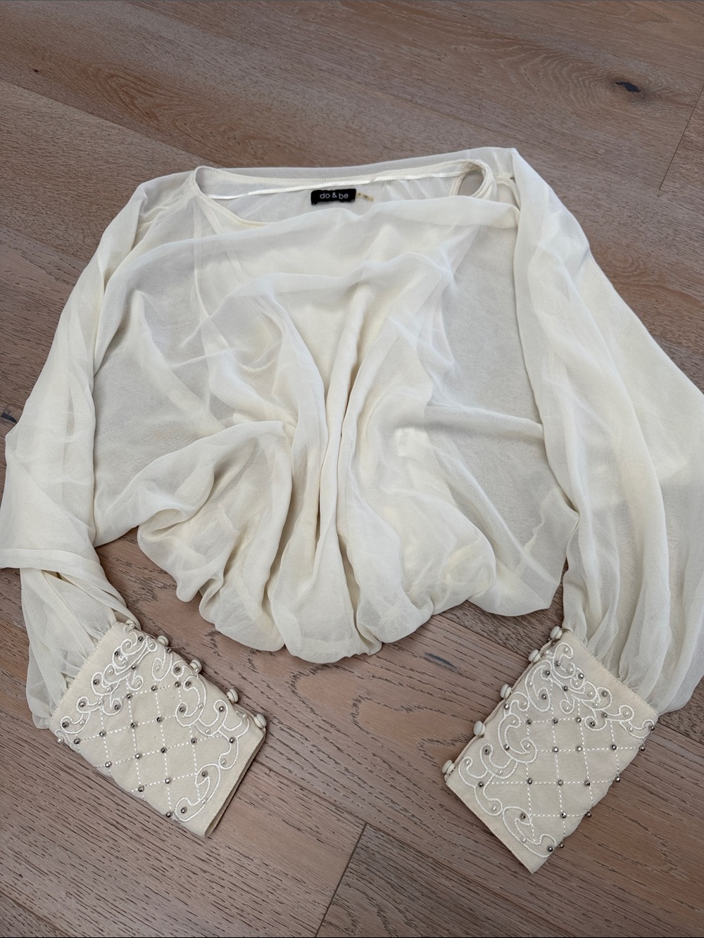 DO+BE Cream Sheer Bolero with Beaded Embellished Cuffs